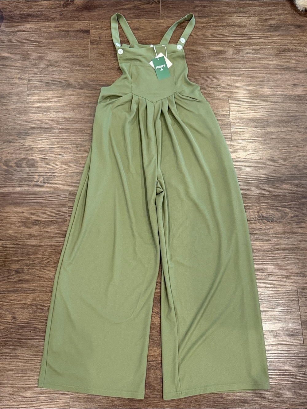 HALARA Olive Green Wide-Leg Jumpsuit with Adjustable Straps
